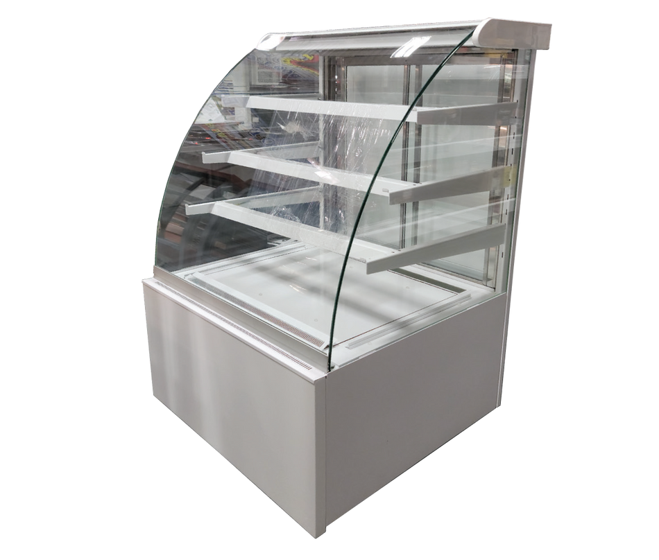 72" CURVED GLASS REFRIGERATED PASTRY DISPLAY CASE - 3 Shleves
